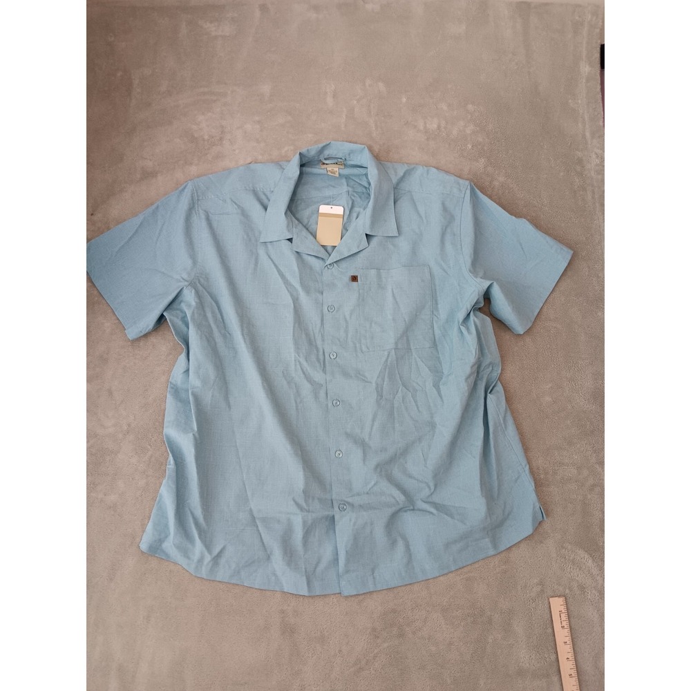 NWT Gander Mountain Mens Channel Blue Poly Shirt 2XL Button Short Sleeve